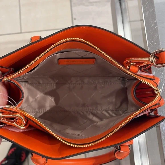 Michael Kors Sheila Small Center Zip Satchel Shoulder Crossbody Bag Poppy